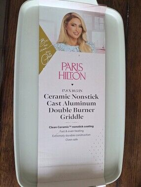 NWT Paris Hilton Ceramic Nonstick Double Burner Griddle -